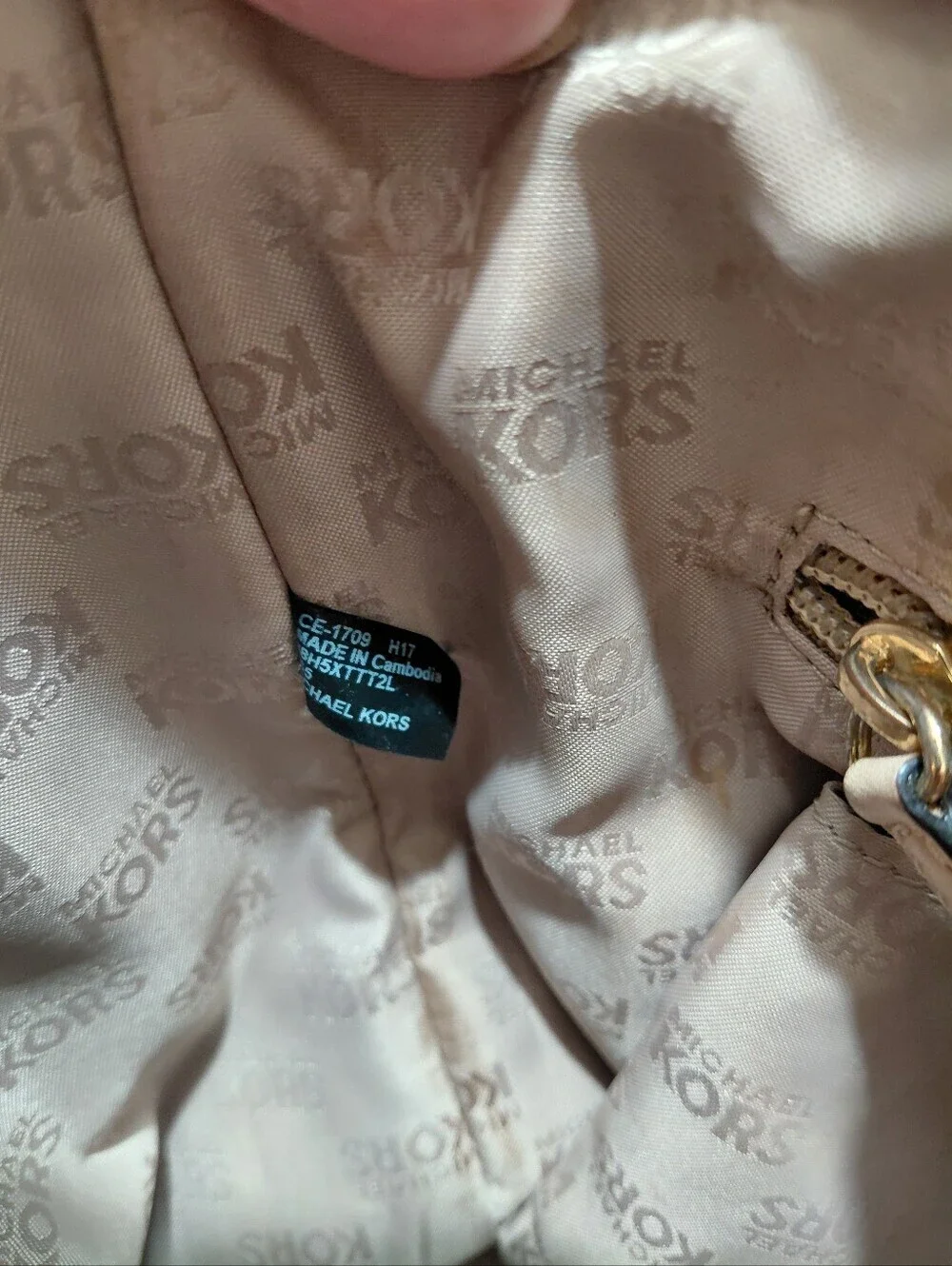 Michael Kors Peach Beige Leather Tote Shoulder Bag w Gold MK Charm